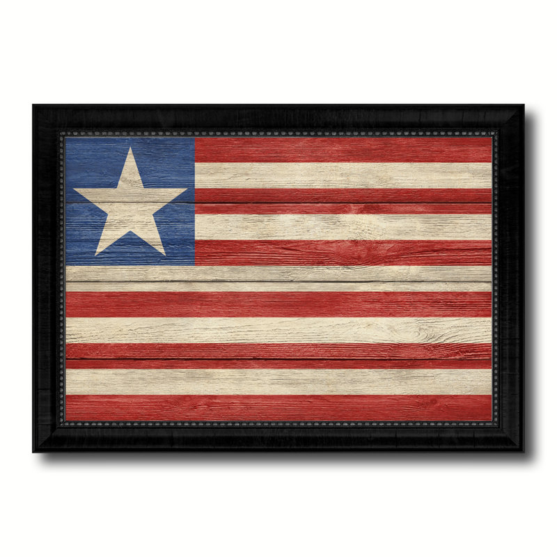 « liberia country flag », impression sur toile encadrée, H 15 po x l 21 po x P 1 po, Encadrement noir