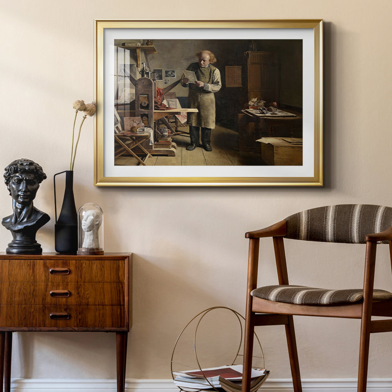 The Engraver (De graveur) - Henri de Braekeleer - reproduction encadrée avec passe-partout et verre - c. Fin du 19e siècle