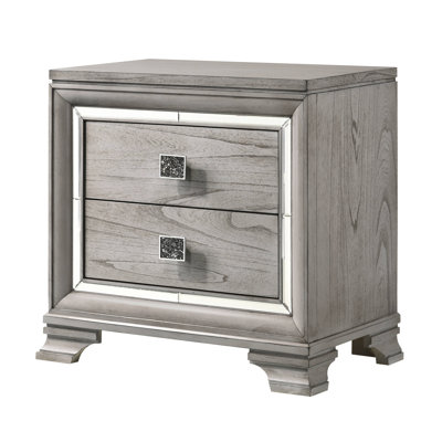 Table de chevet à miroir 2 tiroirs gris clair et brun clair