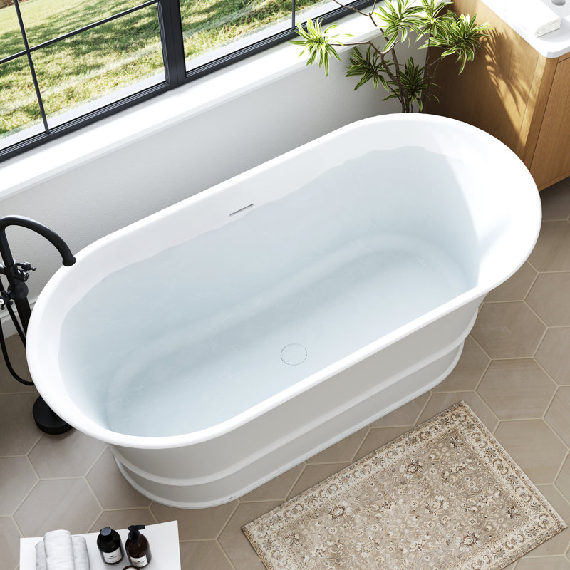 CASAINC 59" Solid Surface Freestanding Soaking Bathtub With Drain