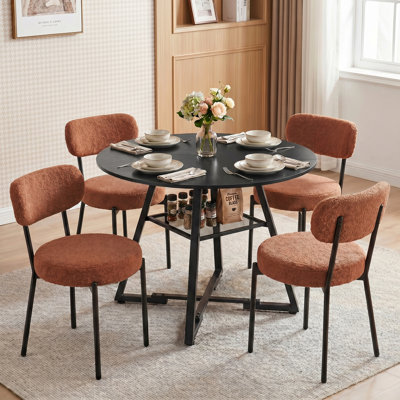 Amous Industrial 42" Round Dining Table With Upholstered Dining Chairs,  Kitchen Table Set