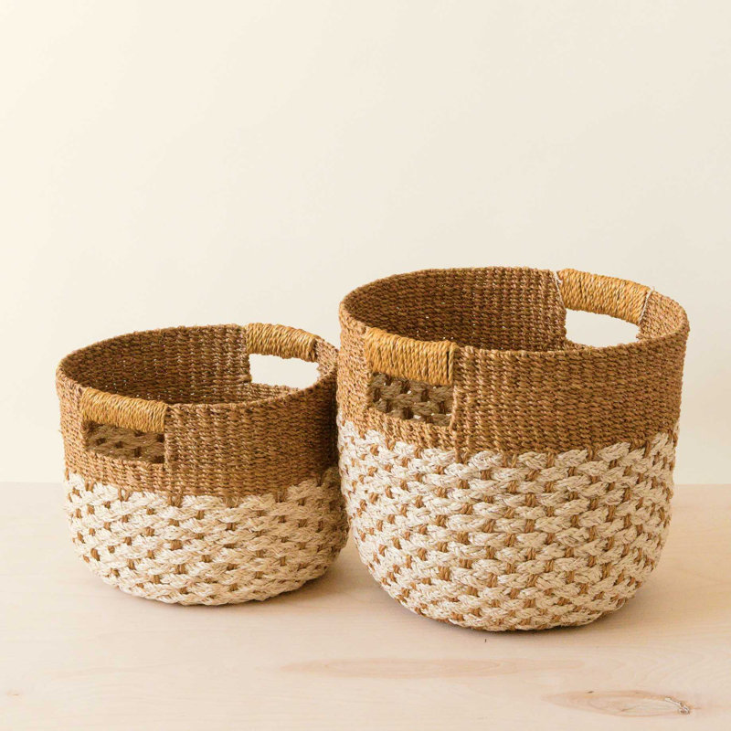 Golden Brown Round Bottom Basket, nested set of 2