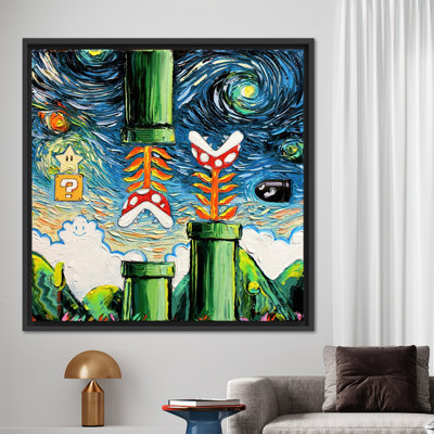 Super Mario Van Gogh Style Painting: Modern Art for Gaming Room - Starry Night Wall Decor