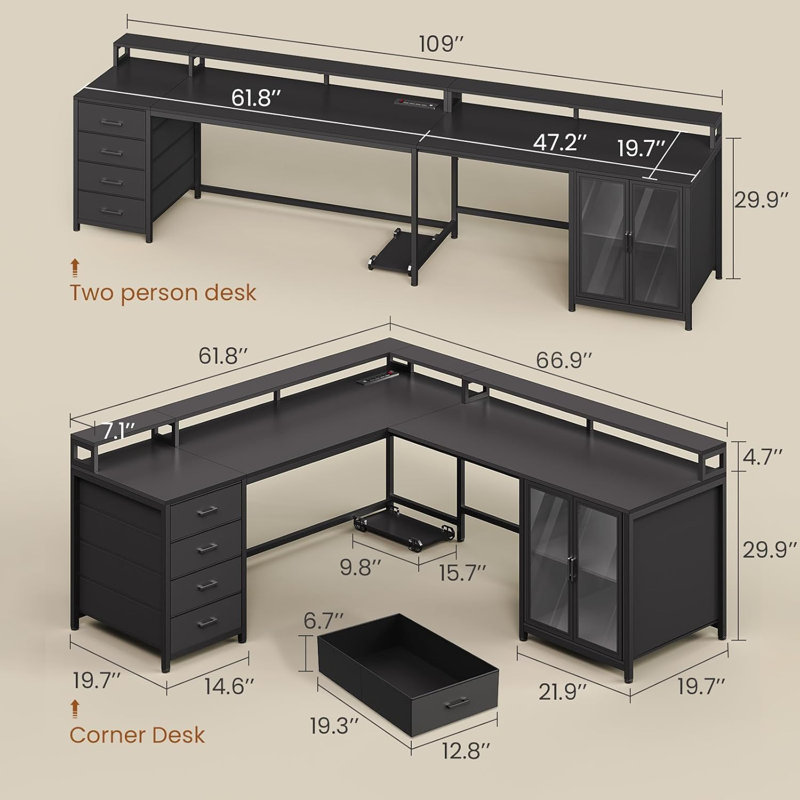 Bureau réversible avec prises encastrées Hansbury, Noir