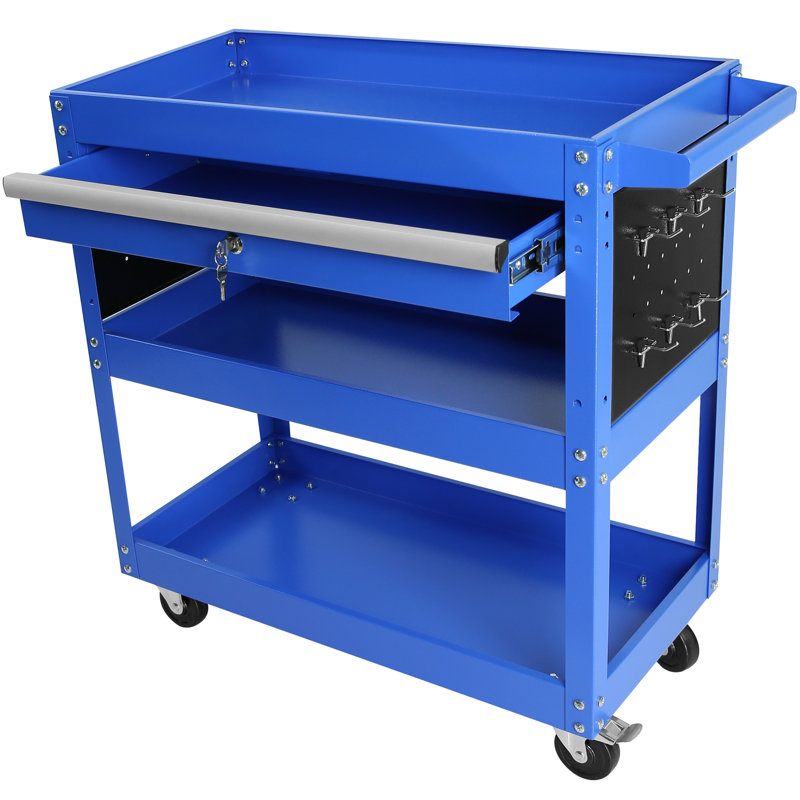 3 Tier Rolling Tool Cart, Heavy Duty Utility Cart Tool Organizer with Storage Drawer, Blue