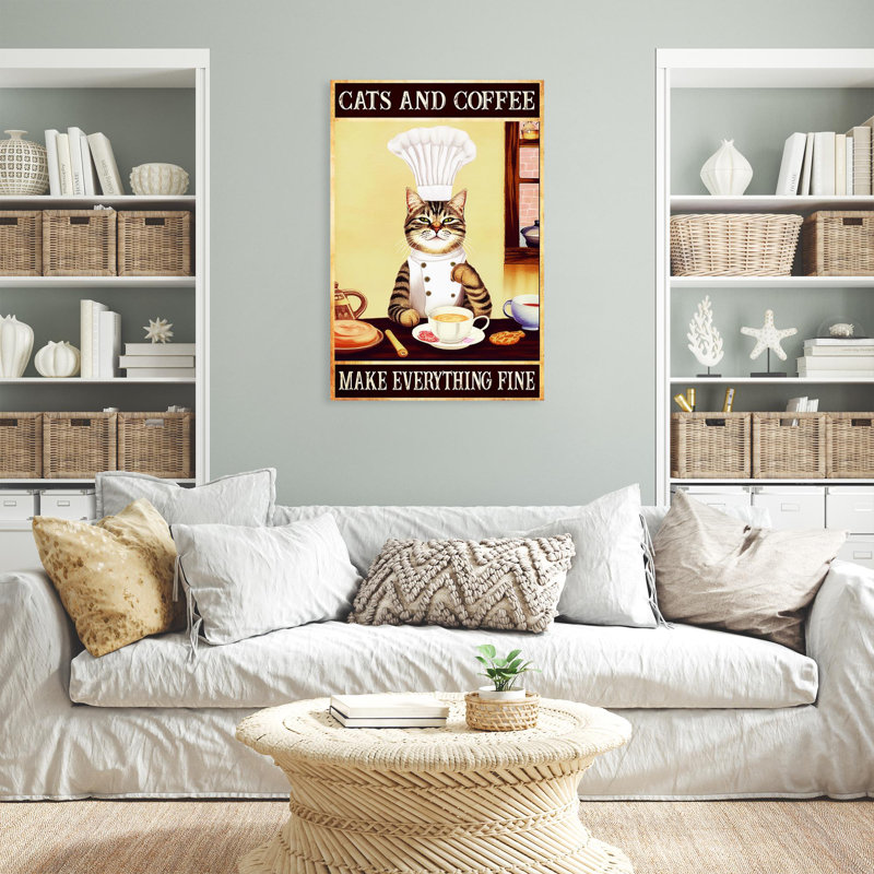 Impression sur toile, "Les chats et le café d'Ergi rendent tout bien", H 36 po x l 24 po x P 1,25 po