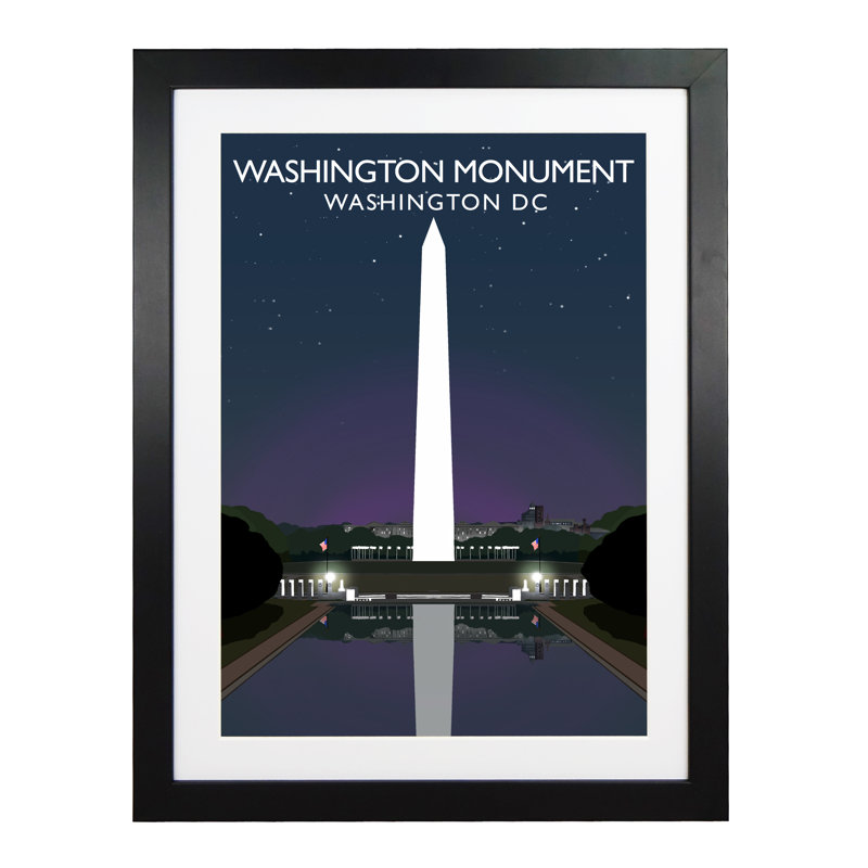 Washington Monument Night by Richard O'Neil - Print, Black Wood Frame, 43.5 cm H x 33.5 cm W x 2.2 cm D