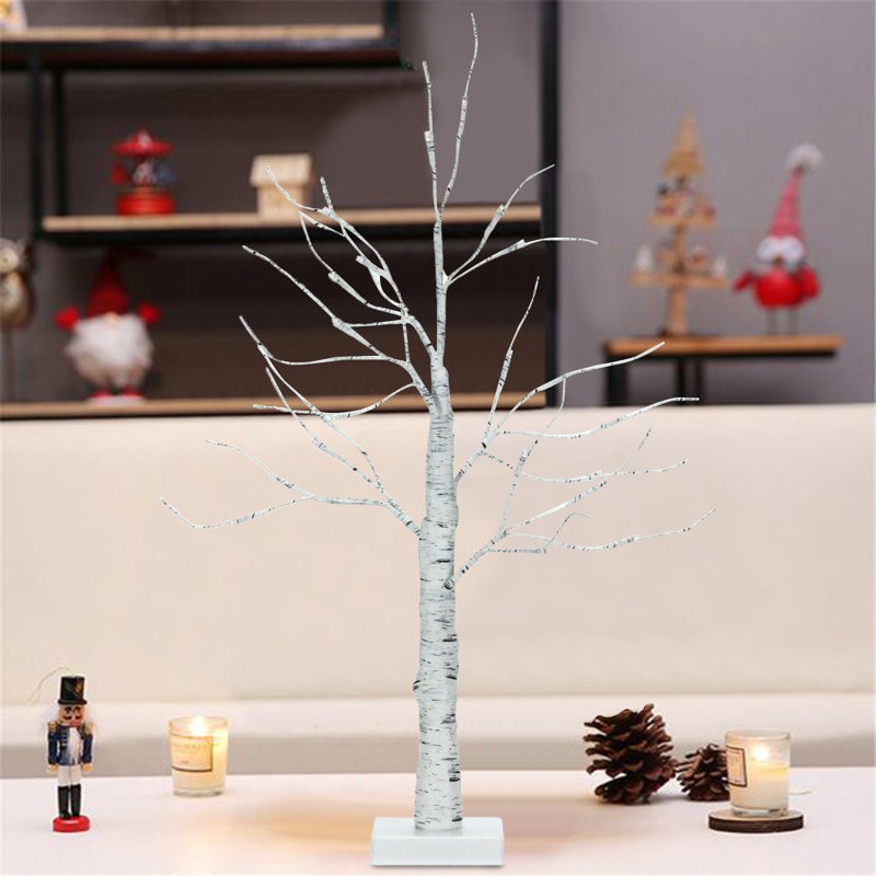 2 Ft. Led Lighted Artificial White Twig Birch Tree Tabletop Christmas Tree