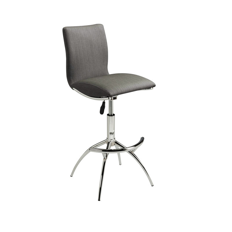 Tabouret de bar moderne à texture réglable en similicuir / chrome, Gris