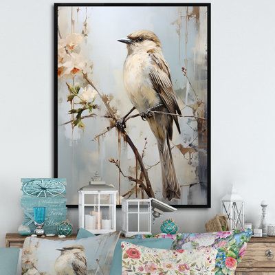 Minimalisme, oiseau beige sur une branche
