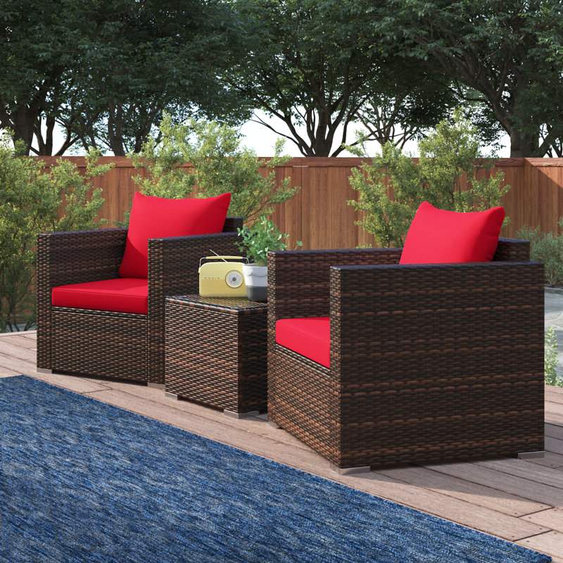 Alycen 2 - Person Patio Conversation Set with Cushions, Brown, Red