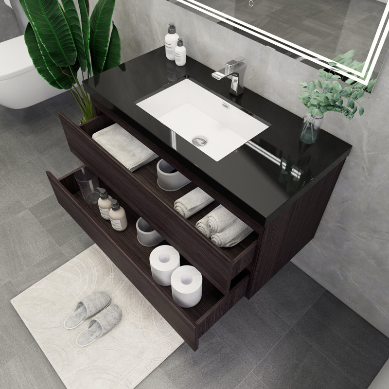 Castin 42" Wall-Mounted Single Bathroom Vanity Set, Dark Gray Oak