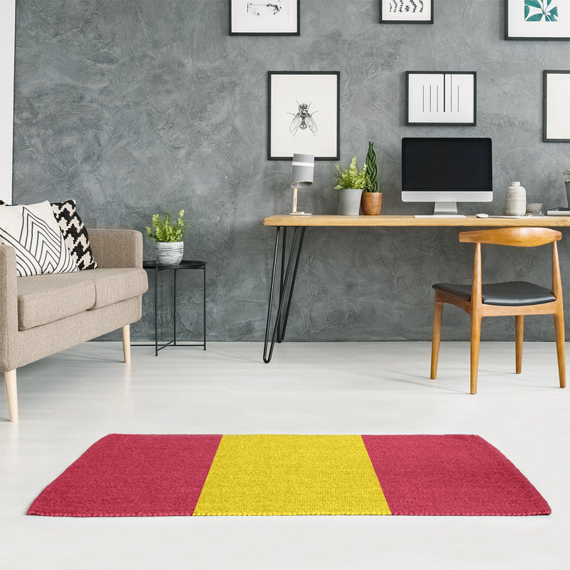 Tapis rouge rayé/jaune St Louis, Rectangle 3 pi x 5 pi
