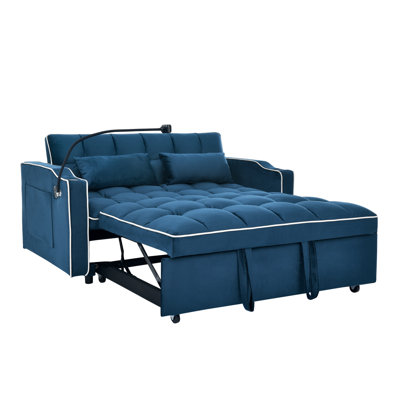 55.51 Inch Versatile Foldable Sofa Bed In 3 Lengths, Modern Sofa Sofa Sofa Velvet Pull-Out Bed, Adjustable Back And With USB Port And Ashtray And Swivel Phone Stand