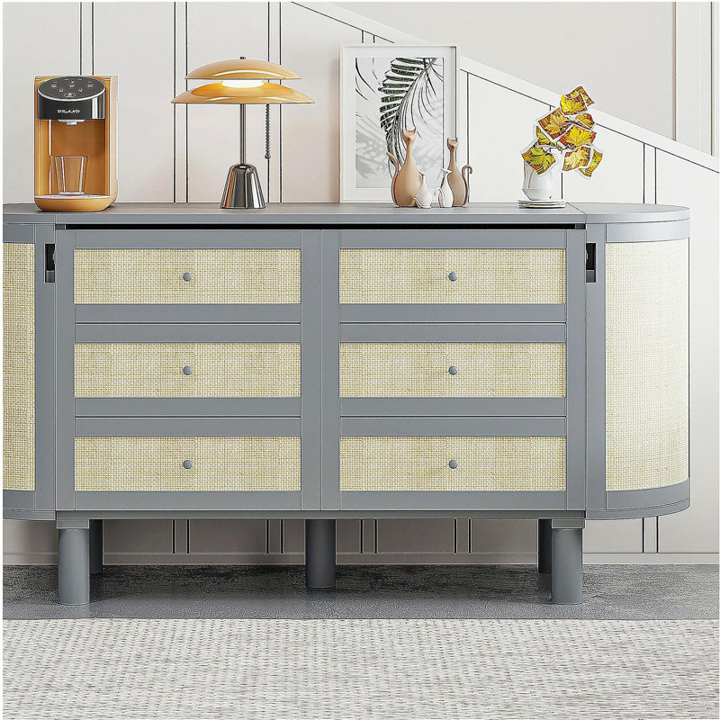 Full-size Wall Bed with Hidden Storage and Modern Woven Design, Grey, Grey, Full / Double