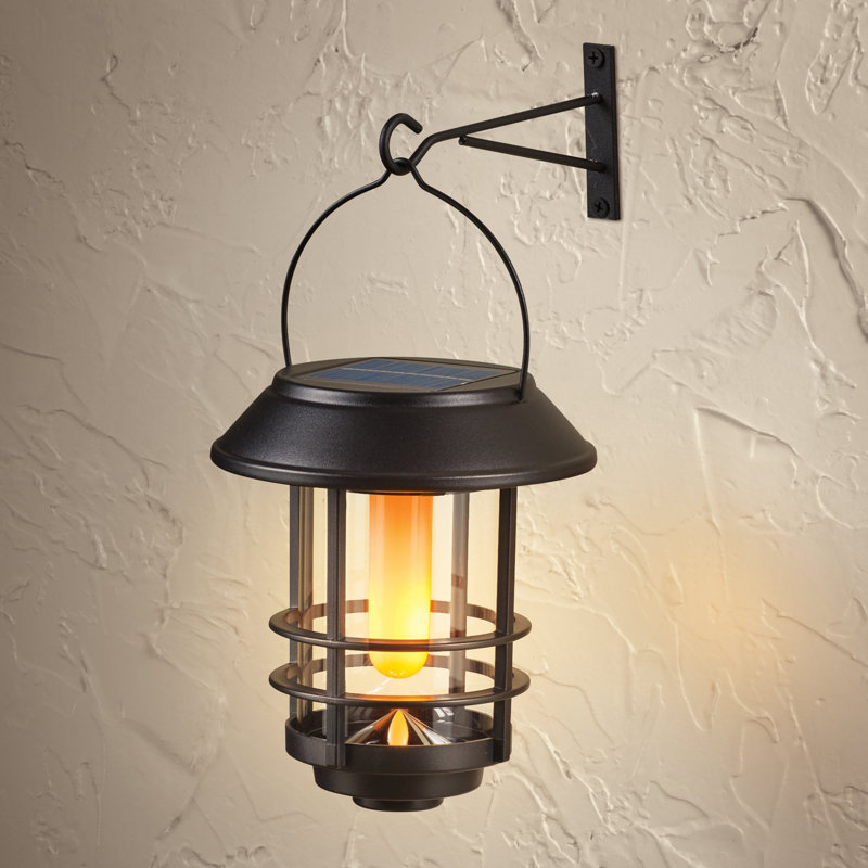 Black Solar Powered Flickering Flame Wall Lantern