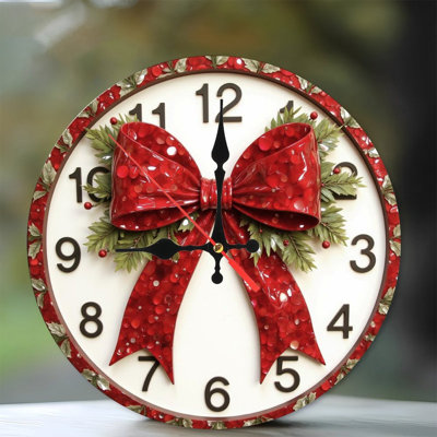 Christmas-Clock-With-Red-Bow-And-Holly