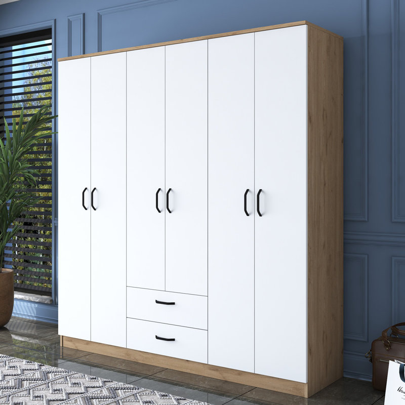 Harelda 6 Door Manufactured Wood Wardrobe, 190.8cm H x 180cm W x 47.3cm D
