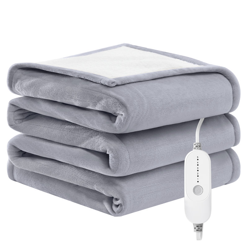 Flannel and lambskin electric heating cover blanket, Throw, Light Gray