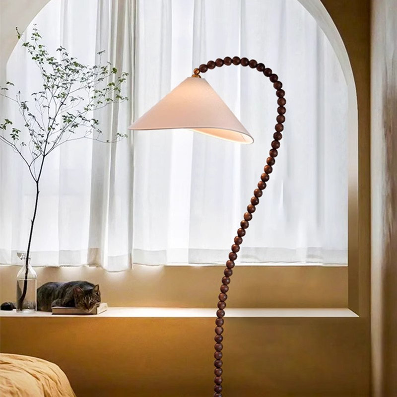 White + Nut-brown Fabric + Solid Wood Free form Floor Lamps
