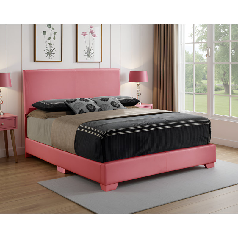 Antwerp Pink Faux Leather Full Bed, Full, Pink