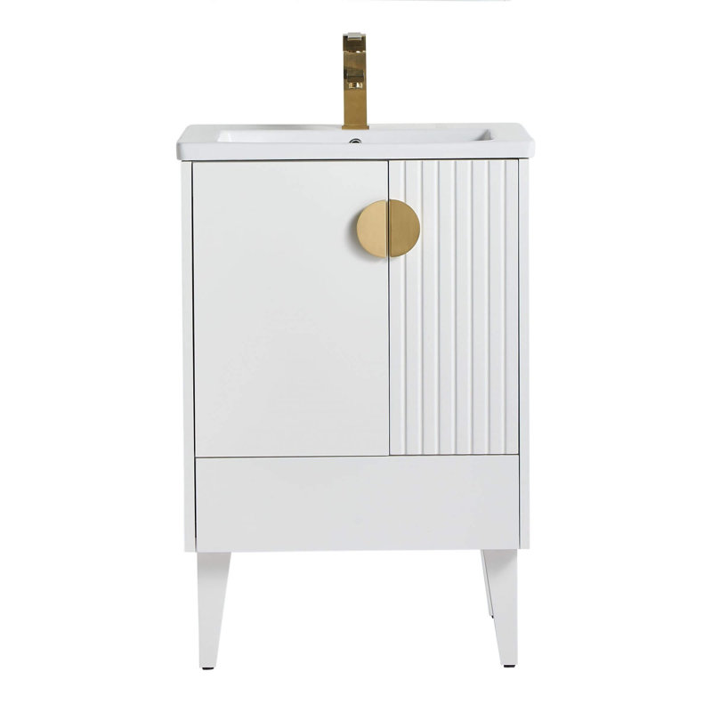 Ensemble de meuble-lavabo simple 24 po Saimah, Laiton satiné, Blanc mat