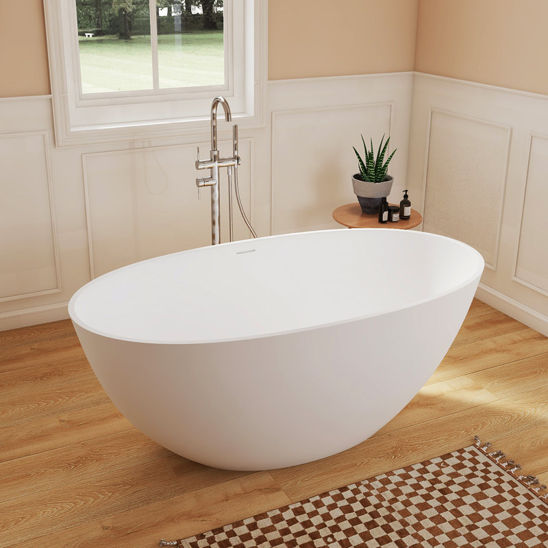Fslefay 55'' Freestanding Bathtub Solid Surface Deep Soaking Tubs, White