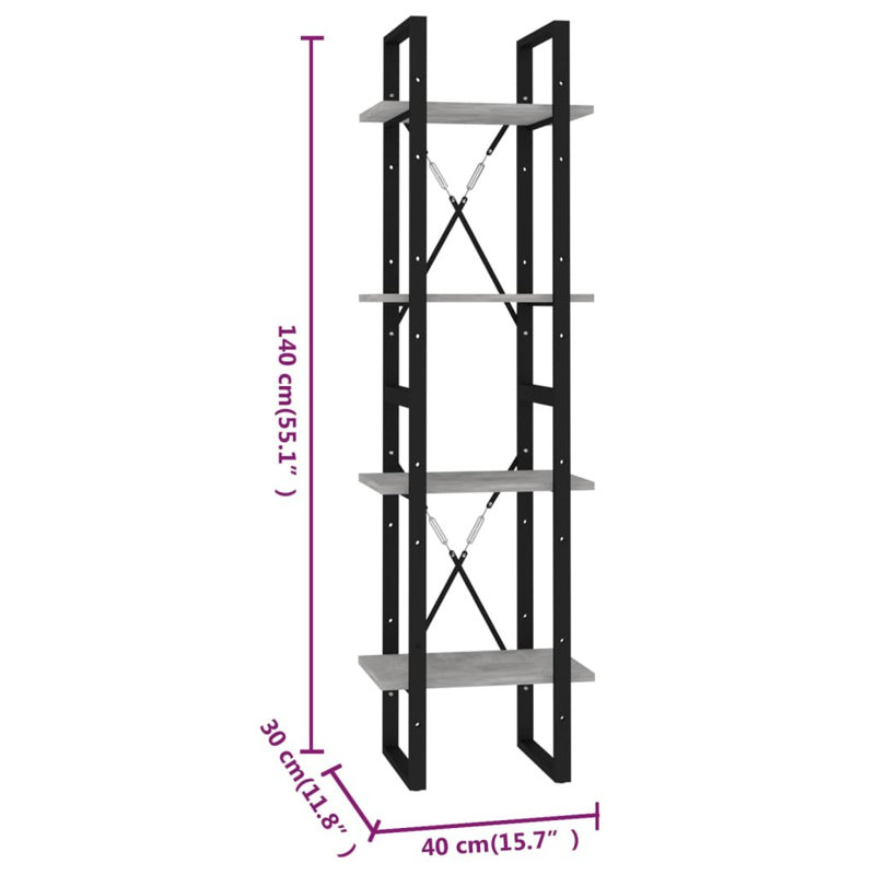 Griffing Bookcase, 140cm H x 40cm W x 30cm D, Concrete Grey