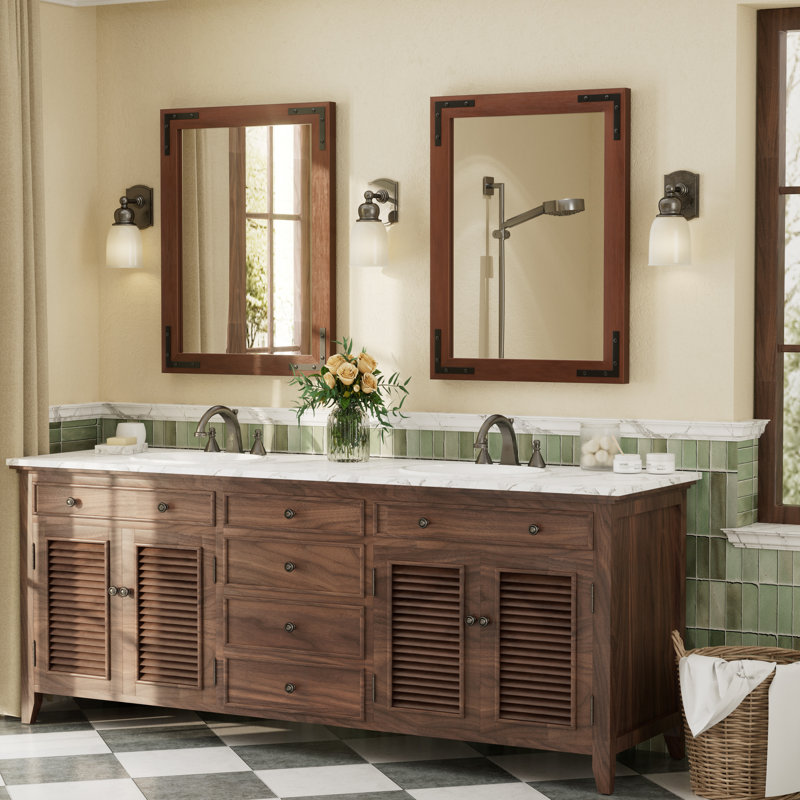 Amara Rustic Farmhouse Solid Wood Framed Tempered Glass Wall Mirror with 5-Year Warranty, 32" x 24", Brown