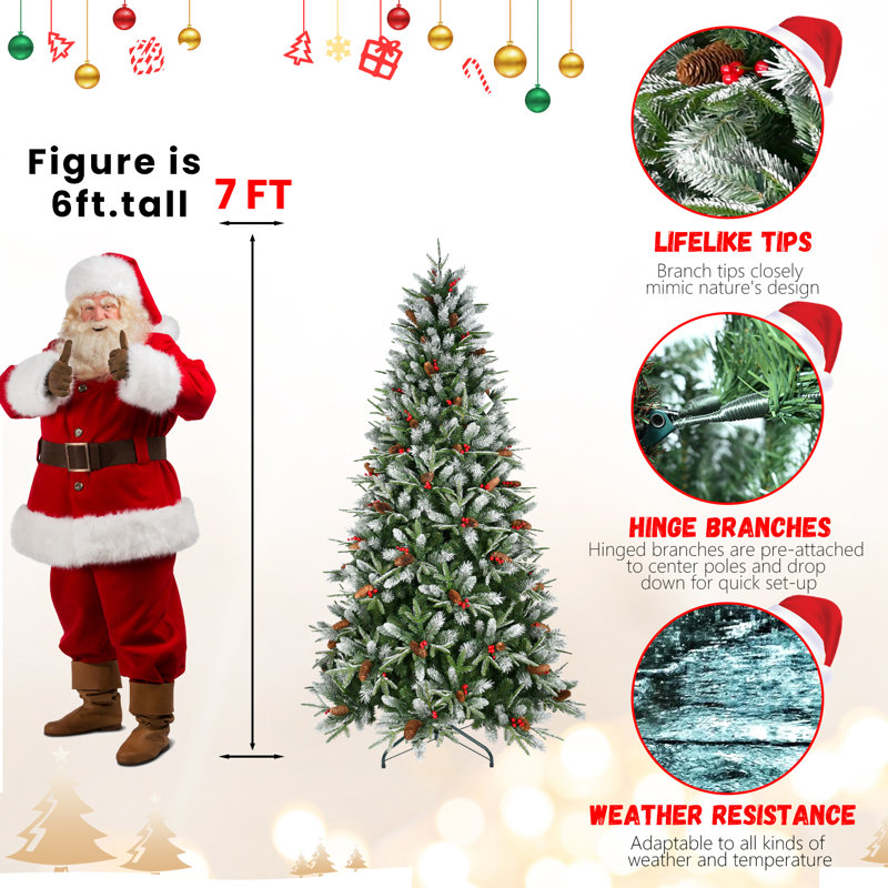 Arbre de Noël national, baies rouges et pommes de pin rouges, 7'