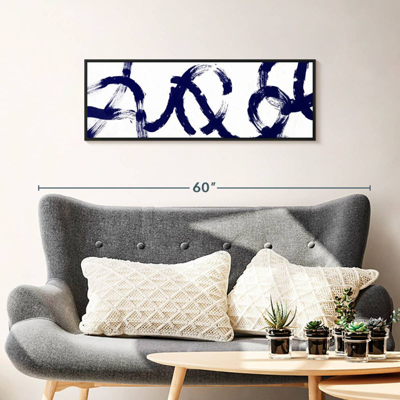 Coups d'un bleu profond, 37 po x 13 po, Cadre flottant noir