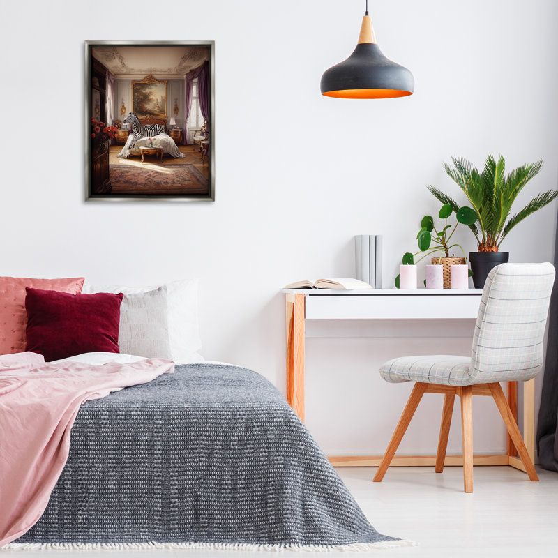 "Zebra in Regal Room", art mural sur toile flottante par Ziwei Li, Cadre flottant gris lustré, H 31 po x l 25 po
