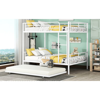 Lit superposé double en métal blanc avec lit gigogne - Style contemporain, construction robuste et en fer, option de couchage moderne et polyvalente pour les familles