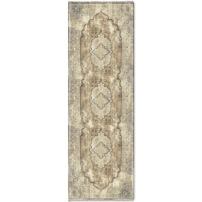 Tapis oriental en chenille de coton d'aspect crème rétro beige Pender