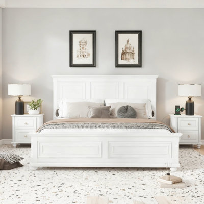 King Size Bed With Tall Headboard, Footboard, USB Charging, And Strengthened Pine Wood Frame For Ultimate Comfort And Convenience