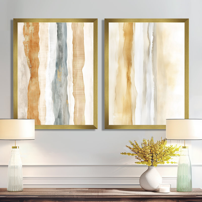 Art mural blanc doré 2 pièces, toile de plage tropicale, horizon tropical blanc et or à la plage, H 32 po x l 48 po