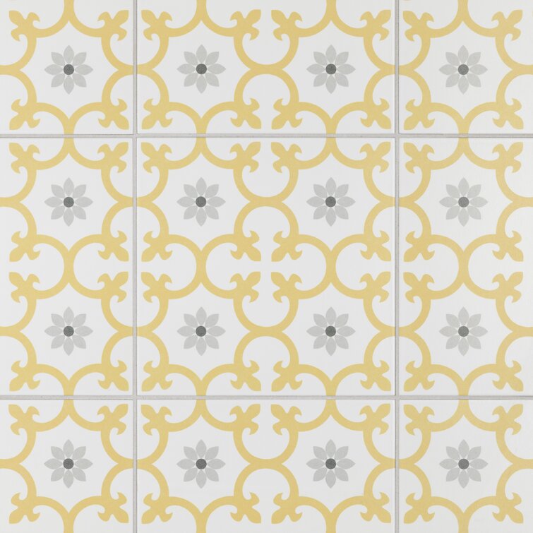 Vinyl Floor Mat - Yellow + Teal Flower Tile Pattern – BSEID