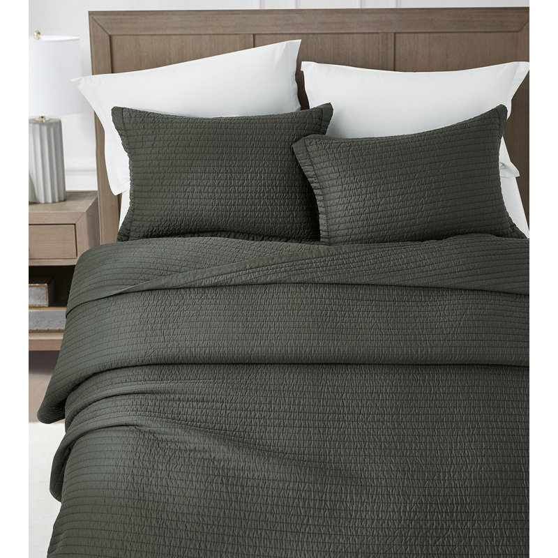 Silky Cooling Eucalyptus Tencel Lyocell Pick Stitch Quilt Set, King Quilt + 2 King Shams, Slate Gray