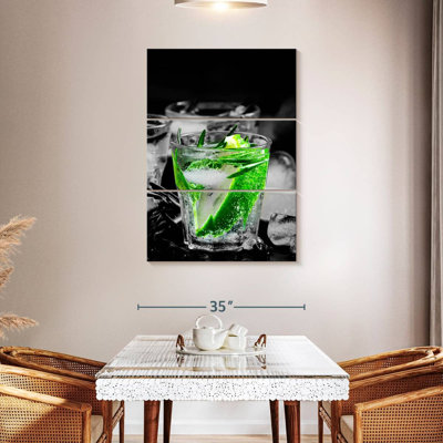 «Cocktail Lime On The Rocks», ensemble de 3 reproductions sur toile par SodaPopArt