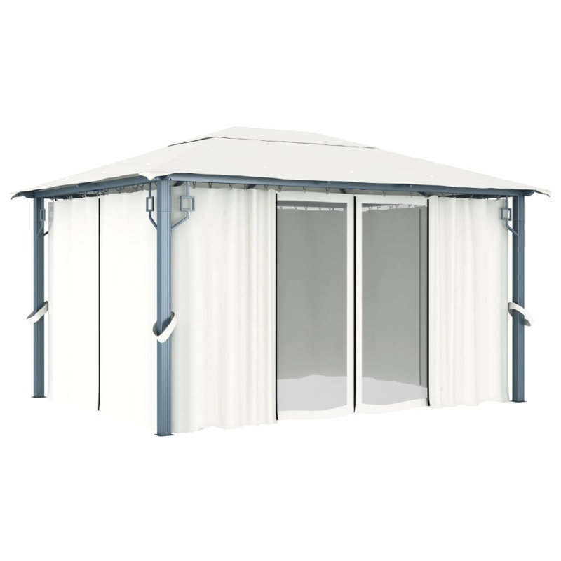 vidaXL Gazebo with Curtain 157.5"x118.1" Cream Aluminum, 13.1 Ft. W x 9.8 Ft. D