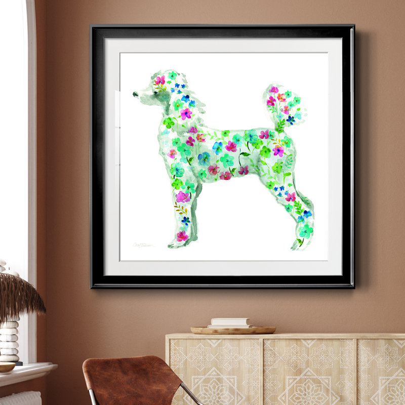Tapisserie caniche - peinture encadrée, Papier encadré noir, H 30,5 po x l 30,5 po x P 1,5 po