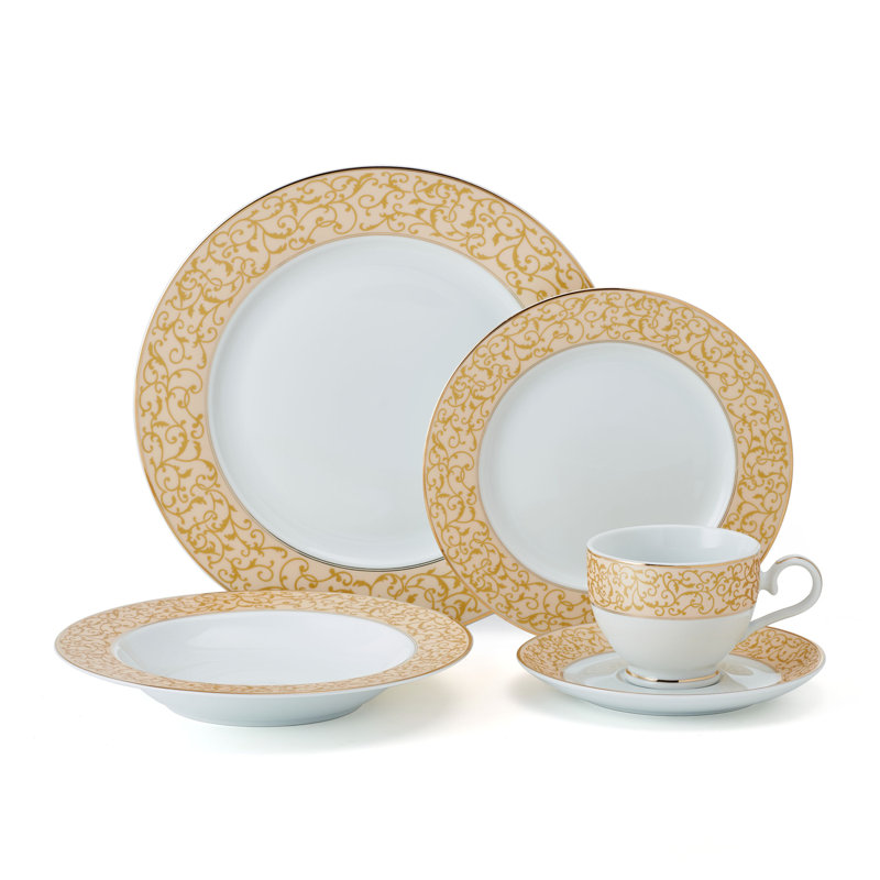 White and Gold Porcelain Dinnerware Set, Service for 8