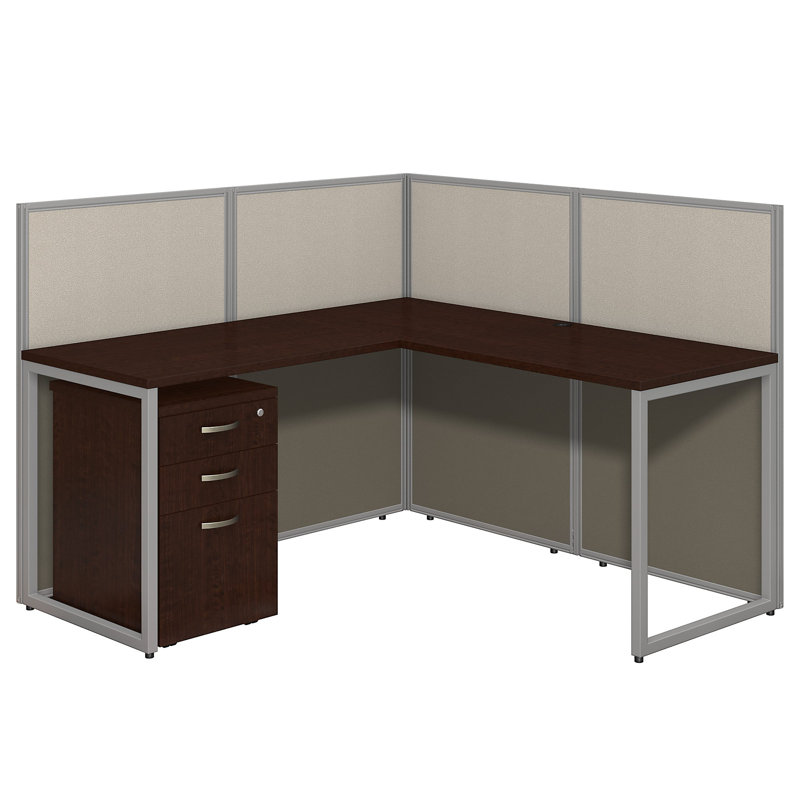 Easy Office L-Shaped Open Benching Workstation - Reversible, Mocha Cherry