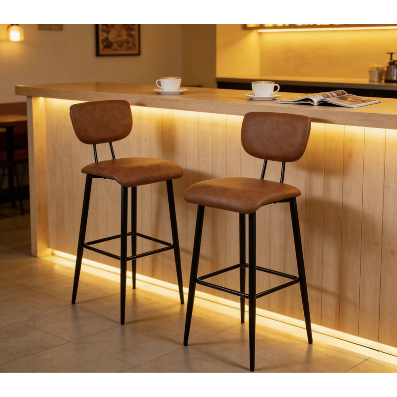 Upholstered Counter Stool with Metal Frame, Brown