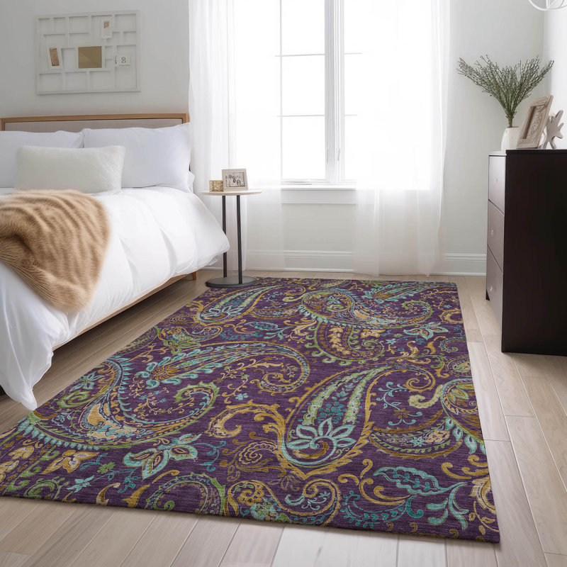 Premium Machine Washable Cerrito AMF533 Purple Rug, Rectangle 3' x 5'