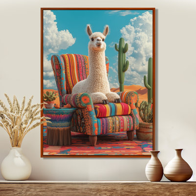 Alpaca In Sahara Desert On Colorful Chair - Llama Animal Wall Decor