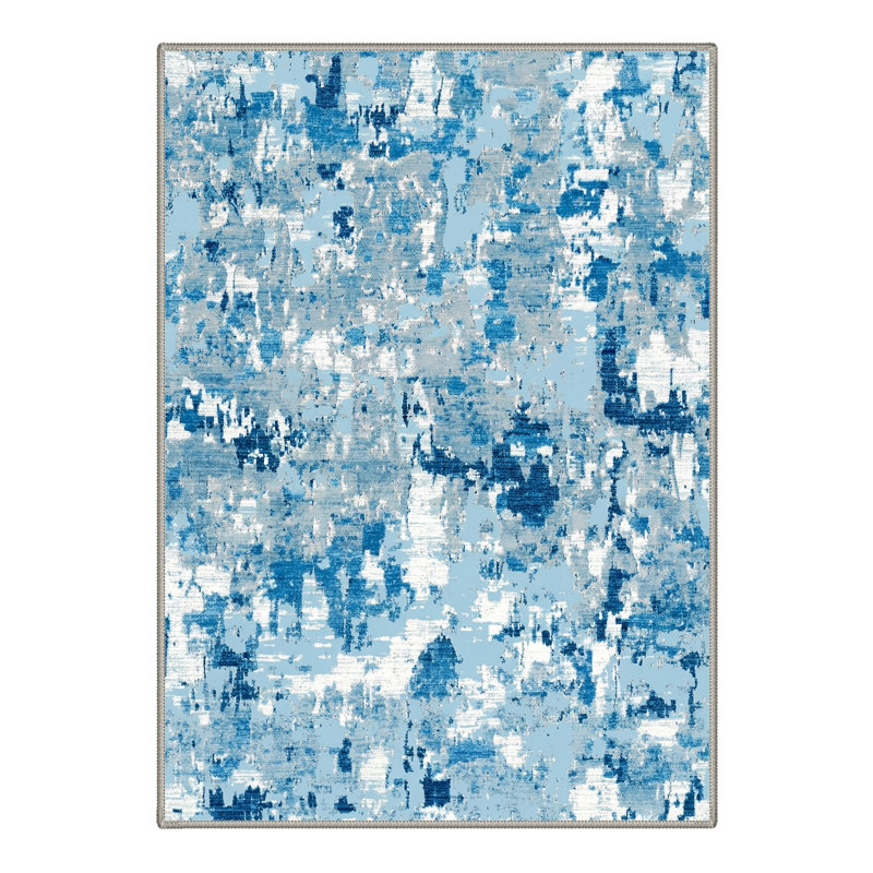 Tapis d'intérieur bleu / beige / brun Aura, Blue, Rectangle 9 pi x 12 pi