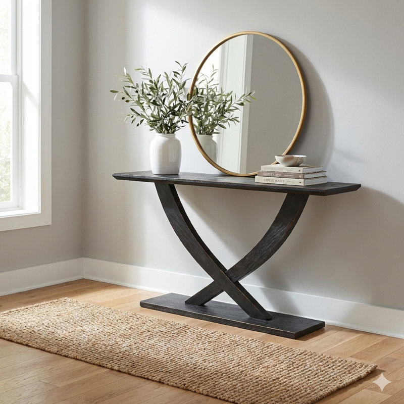 Lyndel 57.25'' Solid Wood Console Table, Black