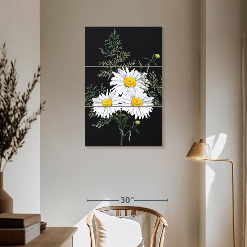 Harnek Daisy Bouquet sur fond noir, H 57 po x l 36 po
