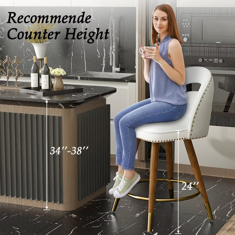 Mercer41 Kokitus Counter Height Bar Stools, 24 Inch Swivel Bar Stools with Backs&Solid Wood Legs